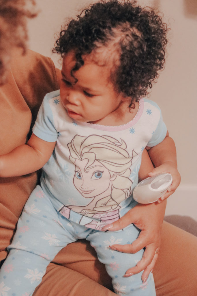 Lucky curly hair bed time Frozen Elsa pajamas